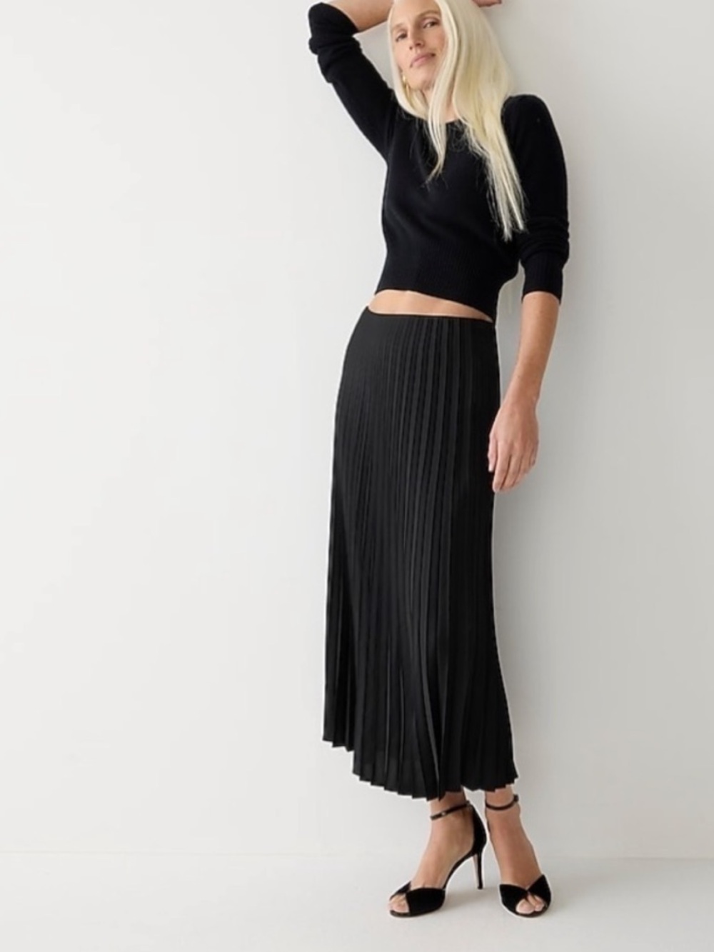 JCrew Black Pleated Midi Skirt